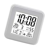 ZAYIUKI Bedsides - Reloj despertador digital LCD con pilas, fecha, día, temperatura, control de voz de 12/24 horas, retroiluminación
