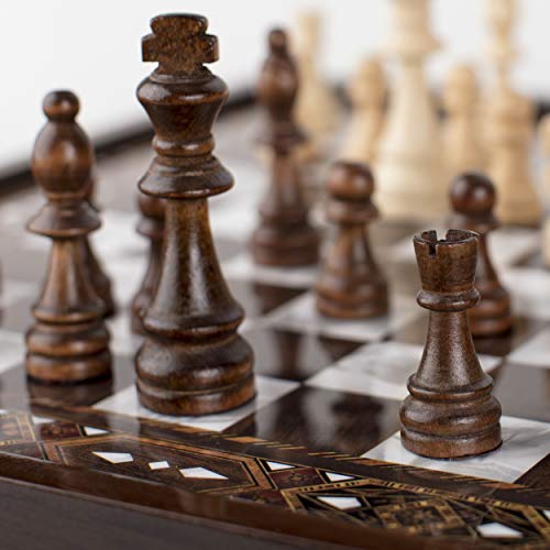 LaModaHome Star Mega Size VIP Wooden Unscratchable Chess Set with Wooden Chess Board Which Has Place for Chess Pieces Inside and Chess Pieces for Adults and Kids, Family, Friends, Game Nights