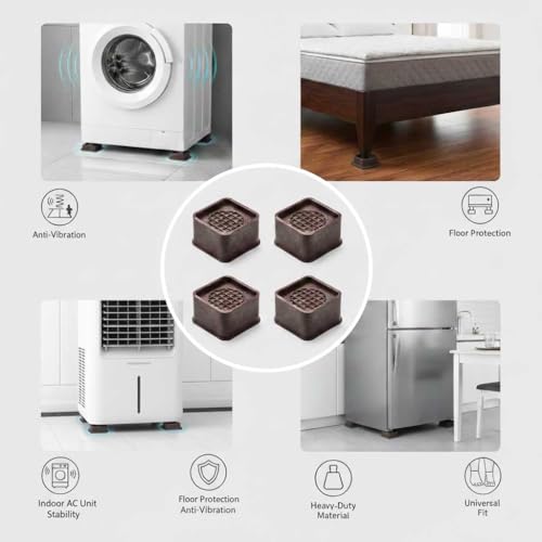 Image of SAI PRASEEDA Anti-Vibration Washing Machine Pads | 1 Set (4 pcs) | Maroon | Square Shape | Stands for Washer, Fridge, Furniture, Beds, Tables, Sofa | Shock & Noise Reduction