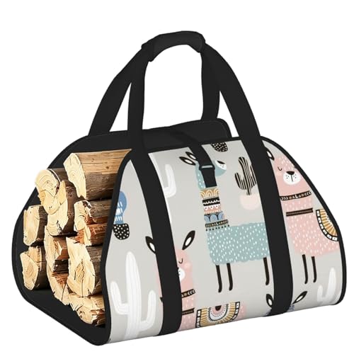 Sac à bois pour bois de chauffage en toile épaisse motif lama mignon