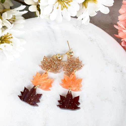 Acrylic Fall Leaf Earrings for Women Autumn Lightweight Fun Colorful Statement Jewelry Boho Shimmery Trendy Gift for Her Handmade by the Painted Pug (Maple Leaf Acrylic Dangle)2