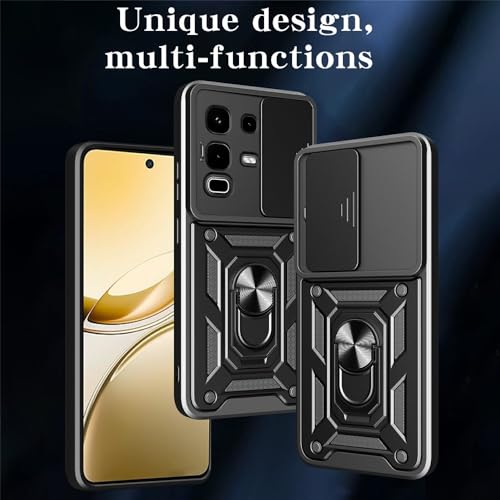 Image of Heavy Duty Back Case Cover for Infinix Note 50s 5G, Shockproof Infinix Note 50s Back Cover, Ring Case with Kickstand and Camera Protection Shutter - Black