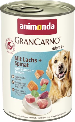 animonda GranCarno Hunde Nassfutter mit Lachs + Spinat (6 x 400 g), getreidefreies Hundenassfutter ohne Zucker, für ausgewachsene Hunde, mit frischen fleischigen Zutaten