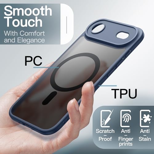 Image of JETech Magnetic Case for iPhone Air Compatible with MagSafe, Shockproof Slim Phone Cover with Built-in Camera Control Button, Matte Translucent Back, 6.5-Inch Display (Storm Blue)