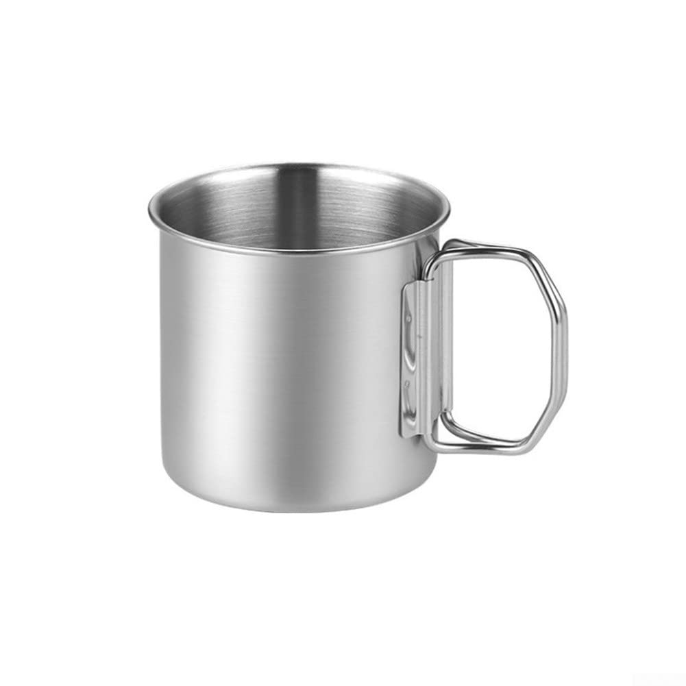 RANRAO 350ML Outdoor Stainless Steel Water Cup Mug, Stainless Steel Folding Handle Water Cup Beer Mug Travel for Camping Hiking Backpacking
