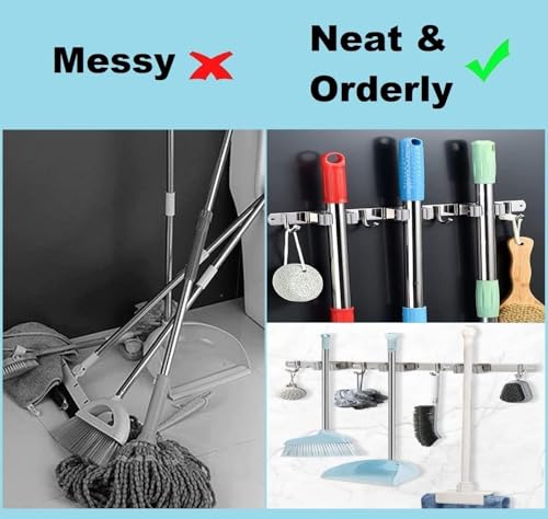 Image of Ternero Mop and Broom Organizer 4 Racks 5 Hooks, Heavy Duty Broom Wall Mount Rake Holder Stainless Steel Tool Hanger for Home, Kitchen, Garage, Garden, Laundry Room, Bathroom Organization