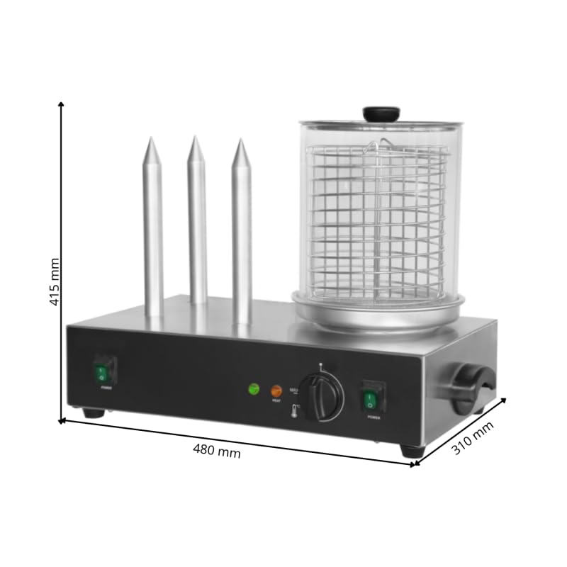 Chauffe Hot-Dog Électrique 3 Plots - Cuve Inox - 0,7 kW - Chauffe-Pains et Saucisses Professionnel