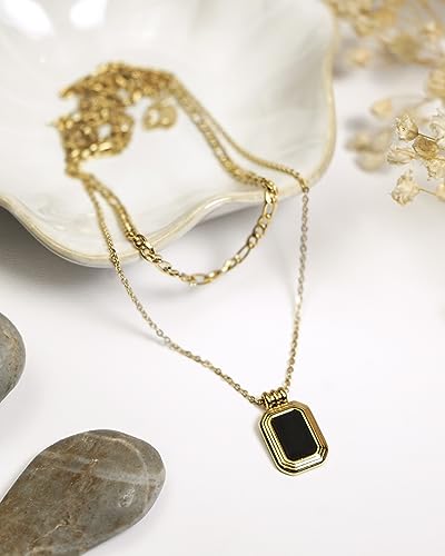 Gold Necklace, Layered Gold Necklaces for Women, 18k Gold Plated Black Onyx Pendant, Chain Necklace, Queen & Love Themed, Women's Fashion Jewelry4