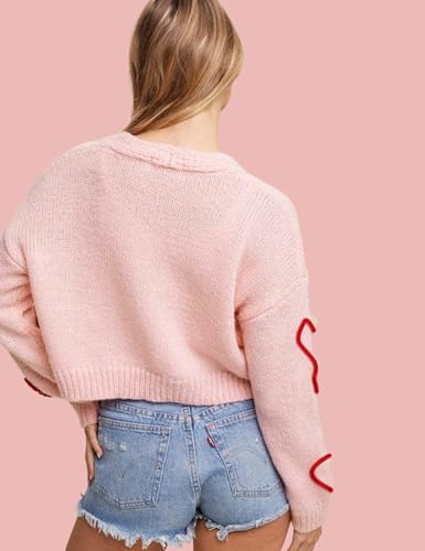 Image of Yimoon Women's Valentines Heart Cardigan Sweater Cute Cropped Knit Sweater Oversized Button Down Cardigan Top