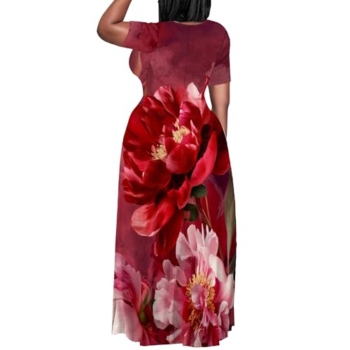 Image of PinkPatty Women's Plus Size Maxi Dresses Short Sleeve Sundress Summer T-Shirt Beach Long Dress with Pockets