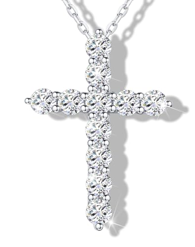 Moissanite Cross Necklace for Women and Men, 14K/18K Gold Plated Sterling Silver Diamond Cross Necklaces