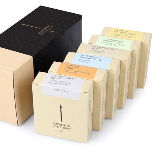 AUTHENTIC-BATH-SOAP-Sensitive-Skin-Bar-Soap-Set–Natural-Soothing-Acne-Eczema-Skin-Chamomile-Honey-Goat-Milk-Donkey-Milk-Honey-Oatmeal-Shea-Butter-Turmeric-Soap-Bar-from-6PK AUTHENTIC BATH SOAP Sensitive Skin Bar Soap Set–Natural Soothing Acne Eczema Skin Chamomile Honey Goat Milk Donkey Milk Honey Oatmeal Shea Butter Turmeric Soap Bar from 6PK