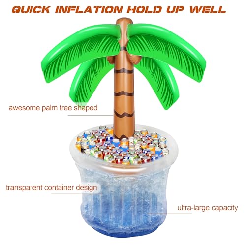 Zcaukya Inflatable Palm Tree Cooler, 60" Blow Up Palm Tree Cooler for Tropical Party Decorations, Hawaiian Party Supplies Pool Decorations