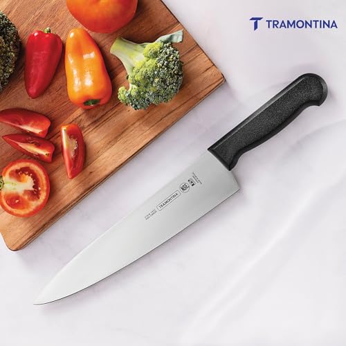 Image of TRAMONTINA Professional Meat /Chef Knife 20 cm | Stainless Steel Sub-Zero Treated Blade | Antimicrobial Black Polypropylene Handle | Heavy-Duty Butcher & Meat Processing Knife