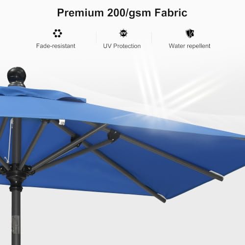 Image of PURPLE LEAF Patio Market Umbrella 6' x 4' Rectangle Tilt Sky Blue 8 Ribs