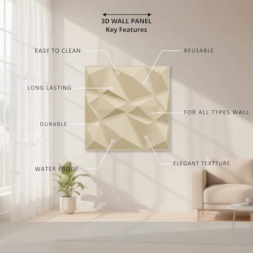 Image of Kayra Decor 3D PVC Wall Panel - PVC Diamond Design, White Tail Color 19.7 inch X 19.7 inch (Pack of 40) - Covers 107.80 Sq. Ft.