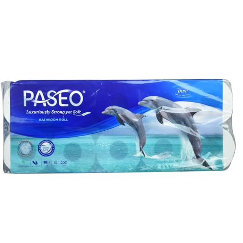 Image of Paseo Dolphin Print Bathroom Tissue Roll | 4 Ply Toilet Paper | Extra Soft & Thick | Skin Safe & Eco-Friendly | Pack of 10 Rolls (800 Sheets per Roll, 8,000 Sheets Total)