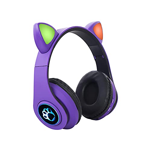 UXELY Cat Ear Headphones, Wireless Bluetooth Headphones for Kids, Gaming Headset with Microphone Bluetooth 5.0 Colorful Led Lights Gaming Over-Ear Headset(Purple)