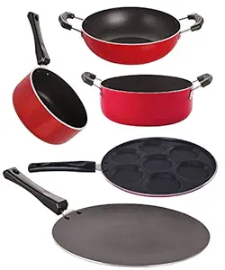 Nirlon 2 Layer Coated Non-Stick 5 Piece Aluminium Pots and Pans Cooking Utensils Set