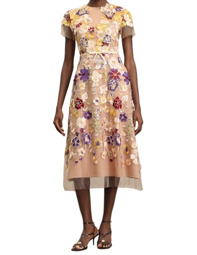 Tsukko Flowy Round Neck Short Sleeve Soft Summer Dress MulticoloredSleek