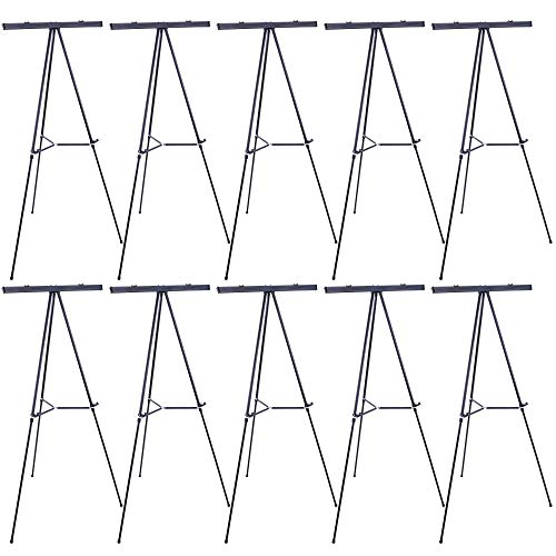 U.S. Art Supply 66' High Boardroom Black Aluminum Flip Chart Easel & Presentation Stand (10 Pack) - Adjustable Floor/Tabletop, Portable Tripod, Holds 25 lbs., for Chart Paper, Poster Boards, & Pads