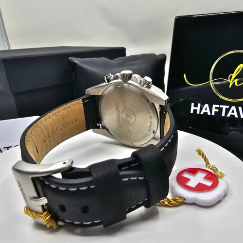 Haftavani H34093.03 – Sports Chronograph For Men Watch With Authentic Black Leather - Swiss Made (Black) #TOP6