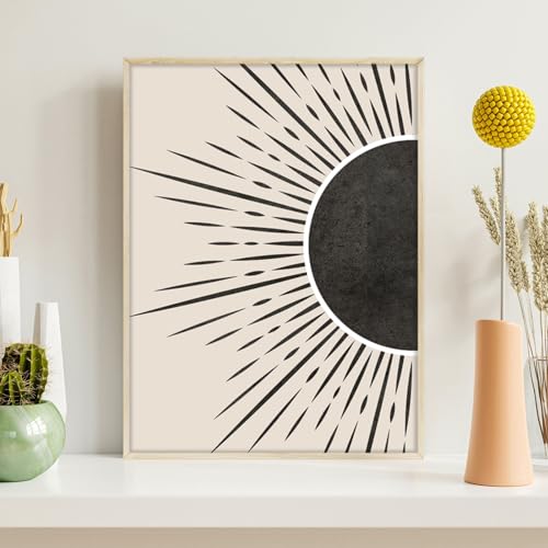SERIMINO Black and White Wall Art Framed, Boho Canvas Wall Art for Living Room, Set of 2 Sun and Moon Painting Prints for Bedroom Decor Aesthetic,20 x28 inch