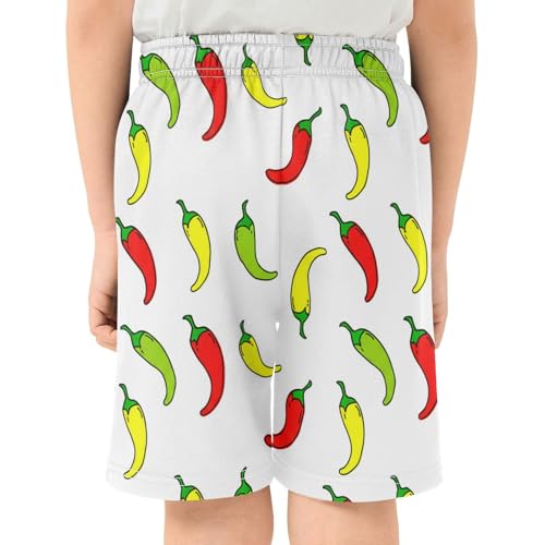 J JOYSAY Chili Pepper Scatter White Boys Athletic Shorts Kids Youth Casual Shotrs with Pockets Elastic Waistband3