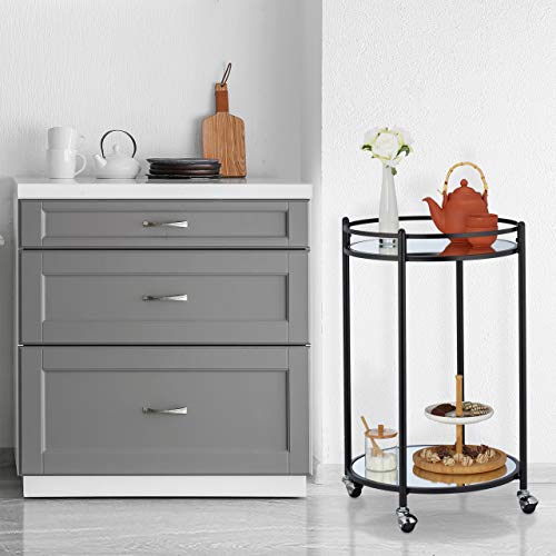 Relaxdays 10031632 Chariot Cuisine, Rond, desserte avec 2 étages, Acier, Bar Roulant avec 4 roulettes, métal, 75 x 50 cm, Noir - Image 3