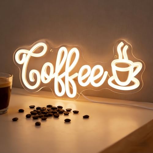 Image of Coffee Neon Sign, Dimmable Neon Light Sign, LED Letters Light up Signs for Wall Decor, USB Powered Neon Lights for Shop Party Bedroom Christmas Decoration 12.59 x 5.9 inch