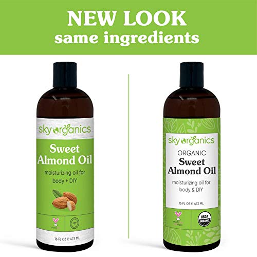 Sky Organics - Organic Sweet Almond Oil, 16 fl oz - Soft & Soothe Oil - Skin Moisturizer - Silky, Lightweight Texture - 100% Pure - Non-Greasy - Natural, Vegan, & Cruelty Free - Beauty & Self Care