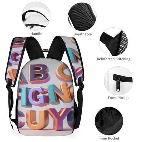 Colorful Letters Printed Backpack With Lunch Pack Storage Box Case 3pcs Lightweight Travel Backpack3
