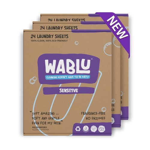 WABLU Non-Bio Laundry Sheets for sensitive skin and fabrics | Fragrance Free, Hypoallergenic | Multipack | Planet friendly alternative to capsules, pods and liquid detergent | 72 wash loads