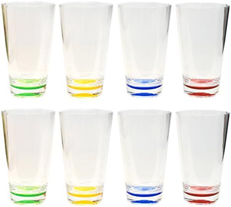 QG 8pc 23 oz Clear Acrylic Iced Tea Cup with Colored Base Plastic Tumbler Set in 4 Assorted Colors