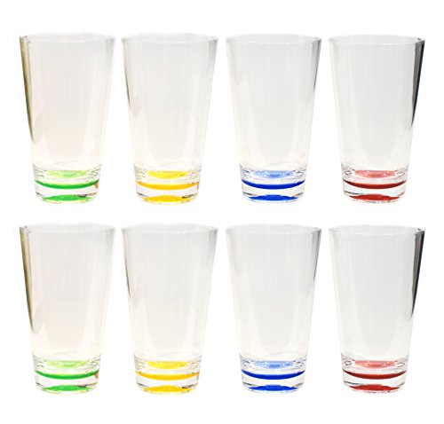 Qg 8Pc 23 Oz Clear Acrylic Iced Tea Cup With Colored Base Plastic Tumbler Set In 4 Assorted Colors #TOP14