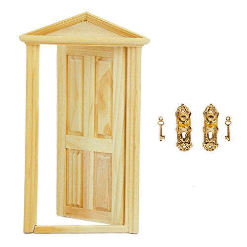 Dollhouse Miniature Vintage Golden Door Lock and Keys + Exterior Wooden Door