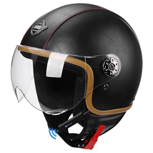Casco Half-Helmet Bluetooth ECEDOT Homologado Cascos Abiertos De Moto Medio Casco Motocicleta Jet con Visera Micrófono con Altavoz Dual Incorporado para Unisexo Adultos B,55-61CM