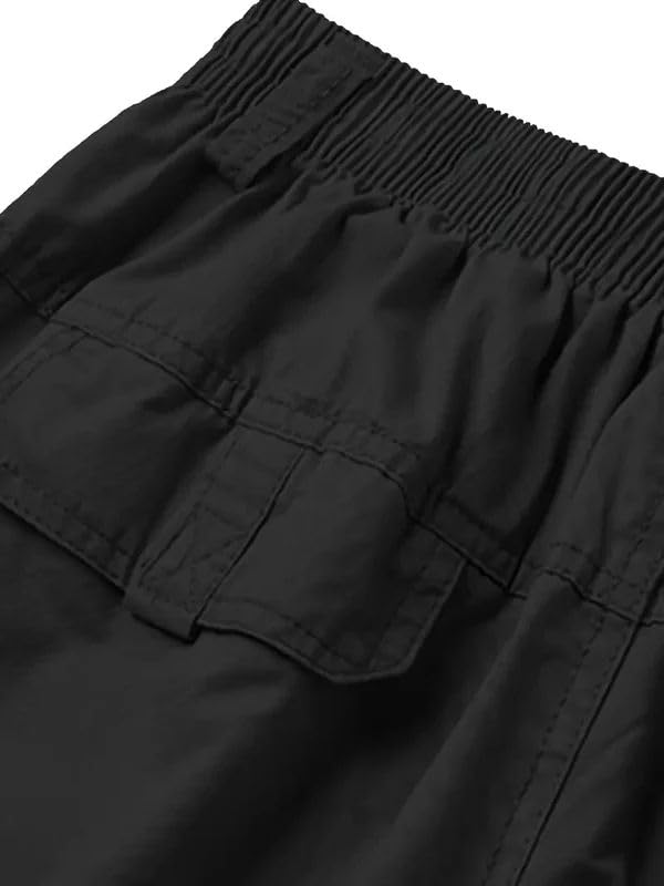 Image of Men's Pure Cotton Cargo Pants | Regular Fit Multi-Pocket Casual Trousers for Men | Solid Black Utility Cargo Bottom Wear | Comfortable Everyday Wear Pant