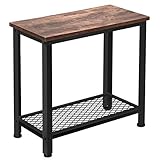 Industrial Side Table, Bonzy Home 2-Tier Nightstand with Mesh Shelf, Wood Look End Table with Metal Frame for Hallway, Living Room, Bedroom, Space Saving and Easy Assembly
