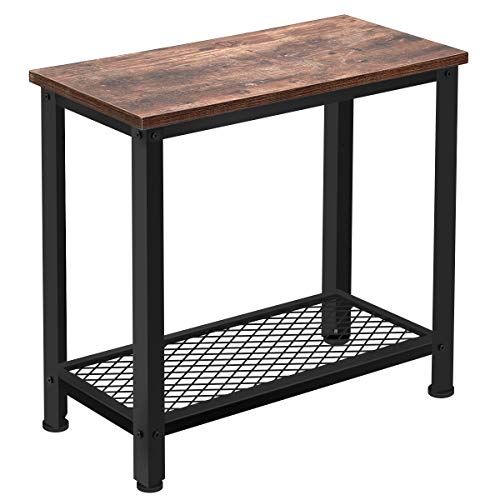 Industrial Side Table, Bonzy Home 2-Tier Nightstand with Mesh Shelf, Wood Look End Table with Metal Frame for Hallway, Living Room, Bedroom, Space Saving and Easy Assembly