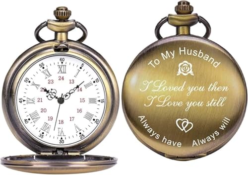 Relógio de bolso mecânico de quartzo vintage, relógio de bolso gravado para marido, relógios de bols