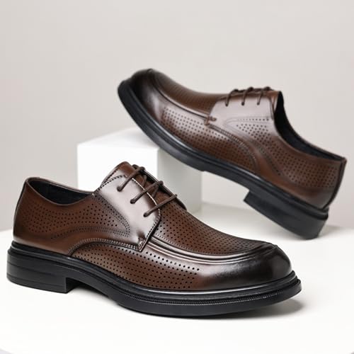 Men's Summer Hollow Breathable Leather Dress Lace-up Oxford Shoes Casual Non-Slip Walking Formal Wedding Business Wintips Flat Derby Shoes4
