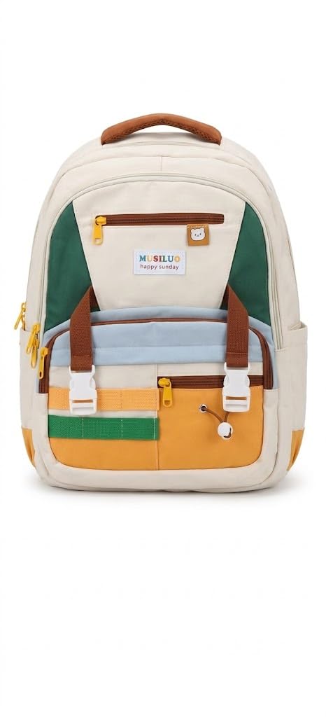 YUMA Graffiti Print Backpack, White and Black, Multi-Pocket, Casual Style, for Women-image-2