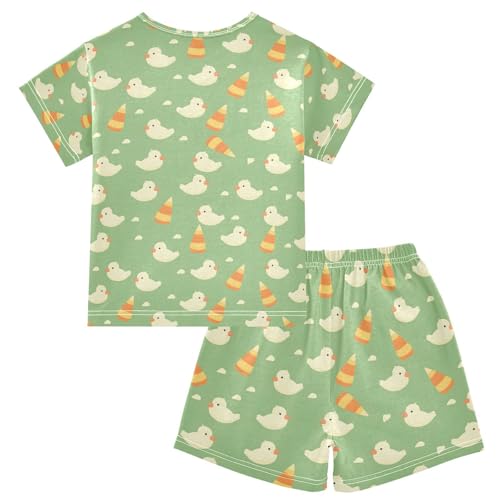 ALAZA Duck Funny Stylish Pajamas Set Short Sleeve Cotton Sleepwear Summer Pjs 2 Piece 5-14Y2