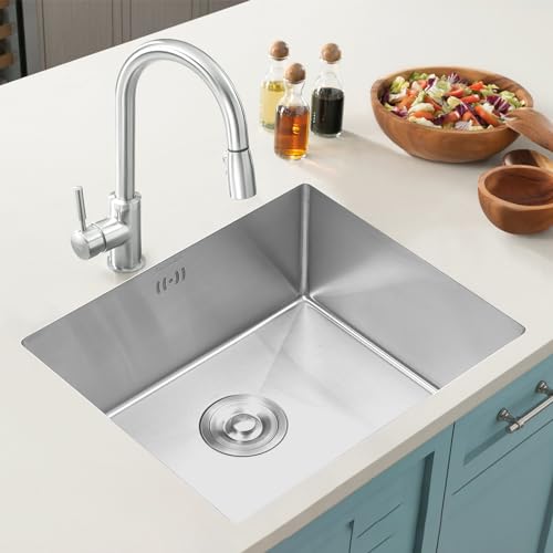 Warmiehomy Kitchen Sink 304 Stainless Steel Sink 51x44x20cm Single Bowl Kitchen Sinks with Drainer Kit Undermount and Topmount Small Sinks for Bar, Campervan - Image 7
