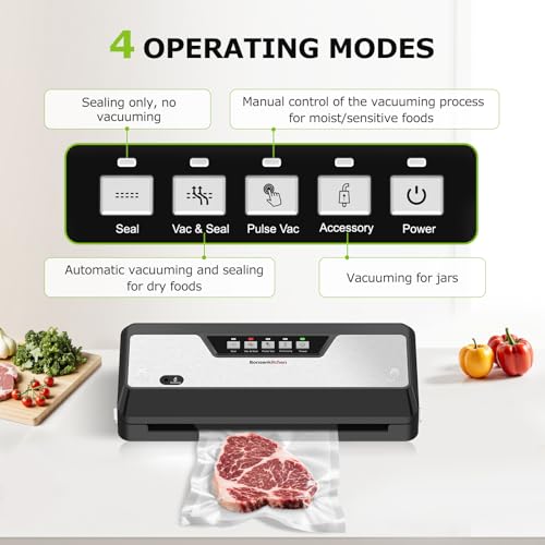 Image of Bonsenkitchen Vacuum Sealer Machine, Built-in Cutter | Multifunctional Food Sealer for Sous Vide & Meal Prep, 5 Pre-Cut Bags, Black