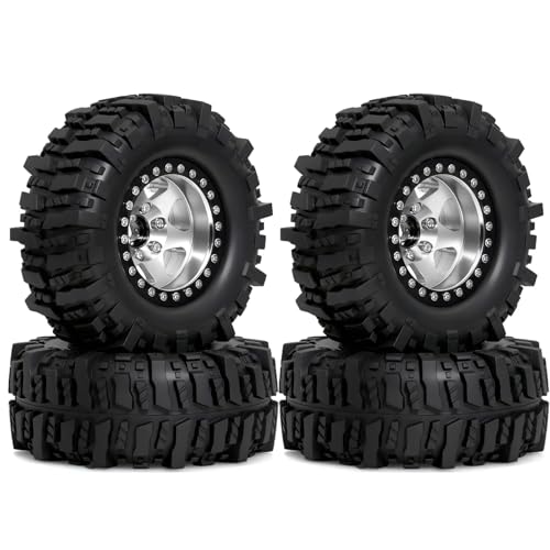 Jantes beadlock 1.9 argentées de précision avec pneus RC pour MN-82