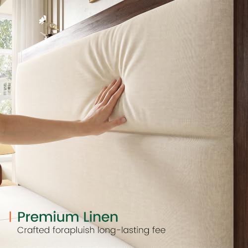 Queen Wood Bed Frame with Upholstered Charging Headboard - Image 4