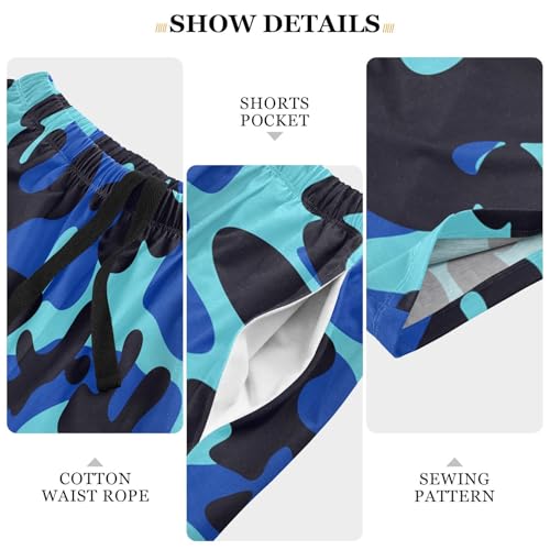 Blue Black Camouflage Pajama Shorts for Men Lounge Pants Pajama Sleep Shorts Mens Sleep Shorts with Pockets, S-XXL-XXL4