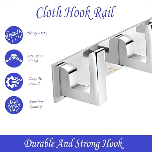 Image of Heavy Duty L Type Stainless Steel Cloth Hanger Suitable for Bathroom Bedroom Kitchen Wall Hook Rail Hanging Scarf Coat Keys Tie, Towel, Robe Hanger (Pack of 2, 8 Pin CP)